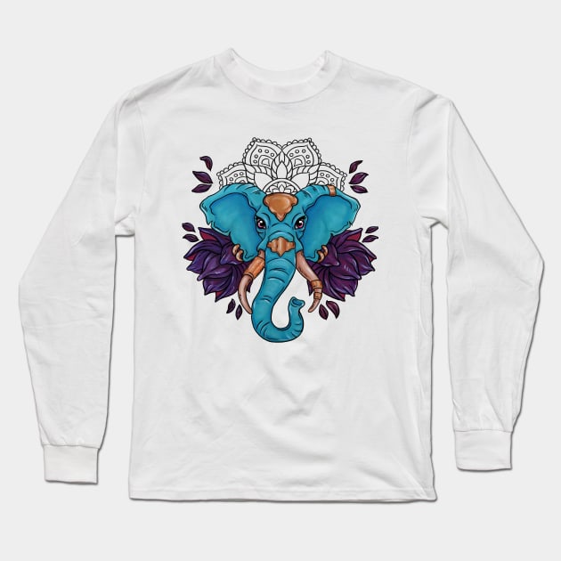 Haathi Mandala Elephant II Long Sleeve T-Shirt by WildSkullflowerArt